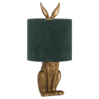 Thumbnail for 50cm Tall Antique Gold Hare Rabbit Table Lamp With Green Velvet Round Shade