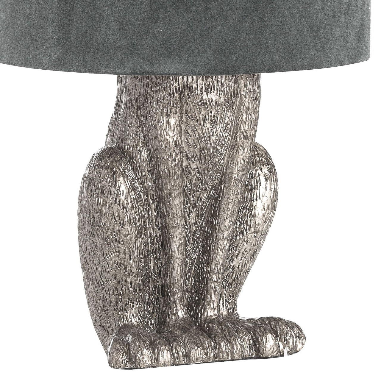 50cm Tall Silver Hare Rabbit Table Lamp With Grey Velvet Round Shade