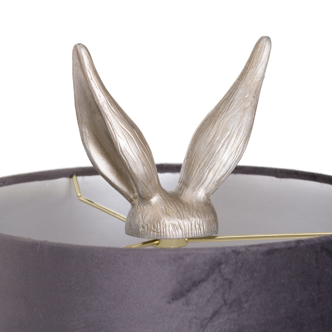 50cm Tall Silver Hare Rabbit Table Lamp With Grey Velvet Round Shade