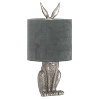 Thumbnail for 50cm Tall Silver Hare Rabbit Table Lamp With Grey Velvet Round Shade