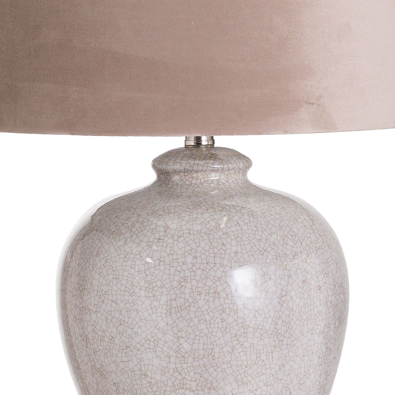 Modern Ceramic Crackle Glaze Finish Round Top Natural Shade Table Lamp 73x41cm