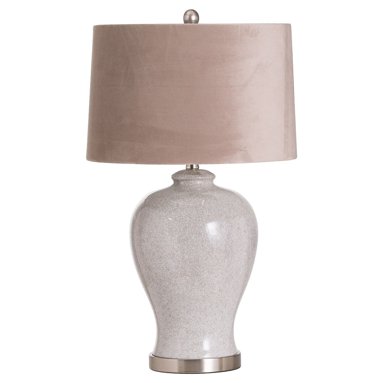 Modern Ceramic Crackle Glaze Finish Round Top Natural Shade Table Lamp 73x41cm