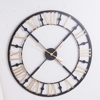 Thumbnail for Black And Gold Roman Numerals Vintage Style Skeleton Round Wall Clock 95cm