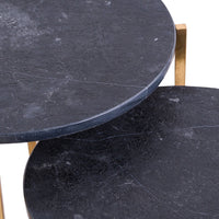 Thumbnail for Set Of 2 Gold Metal Framed Black Marble Top Nest Of Round Side Tables