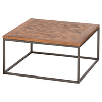 Thumbnail for Hoxton Brown Acacia Wood Parquet Top Square Coffee Table On Black Metal Legs