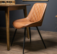 Thumbnail for Oslo Tan Faux Leather Upholstery Kitchen Bar Chair on Black Metal Legs 82 x 60 x 48cm