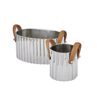 Thumbnail for Large Silver Fluted Leather Handled Champagne Cooler