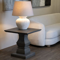 Thumbnail for Athena Aged Stone Round Table Lamp With Linen Shade