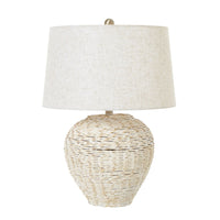 Thumbnail for White Wash Wicker Table Lamp With Linen Shade