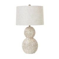 Thumbnail for White Wash Wicker Globe Table Lamp With Linen Shade