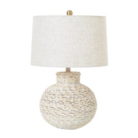 Thumbnail for White Wash Bulbous Wicker Table Lamp With Linen Shade