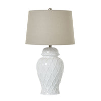 Thumbnail for White Ceramic Ginger Jar Lamp With Linen Shade