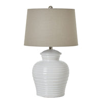 Thumbnail for White Ceramic Pot Lamp With Linen Shade