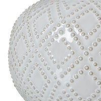 Thumbnail for Squat White Beaded Ceramic Lamp With Linen Shade