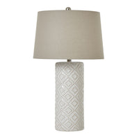 Thumbnail for White Beaded Ceramic Lamp With Linen Shade