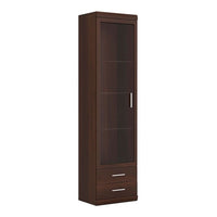 Thumbnail for Dark Mahogany Tall Slim Glazed 1 Door 2 Drawer Narrow Display Cabinet