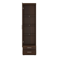 Thumbnail for Dark Mahogany Tall Slim Glazed 1 Door 2 Drawer Narrow Display Cabinet