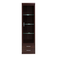 Thumbnail for Dark Mahogany Tall Slim Glazed 1 Door 2 Drawer Narrow Display Cabinet