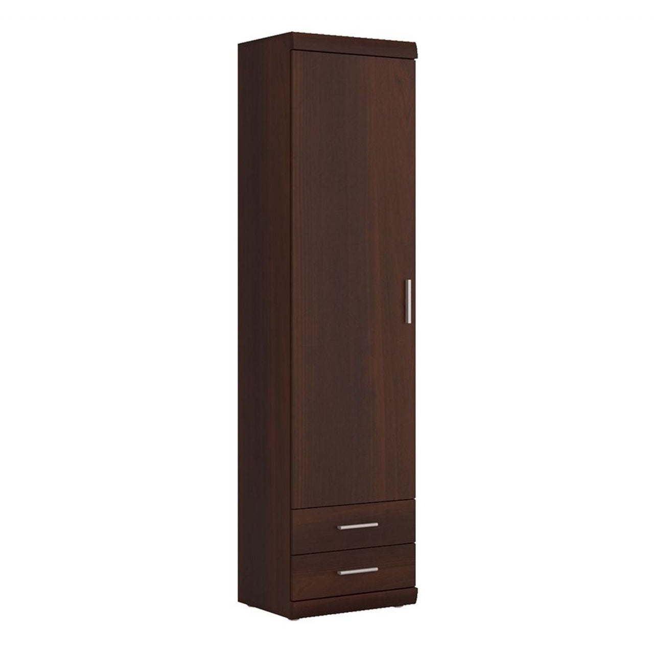 Tall Slim 1 Door 2 Drawer Narrow Storage Cabinet Cupboard Dark Wood Mahogany