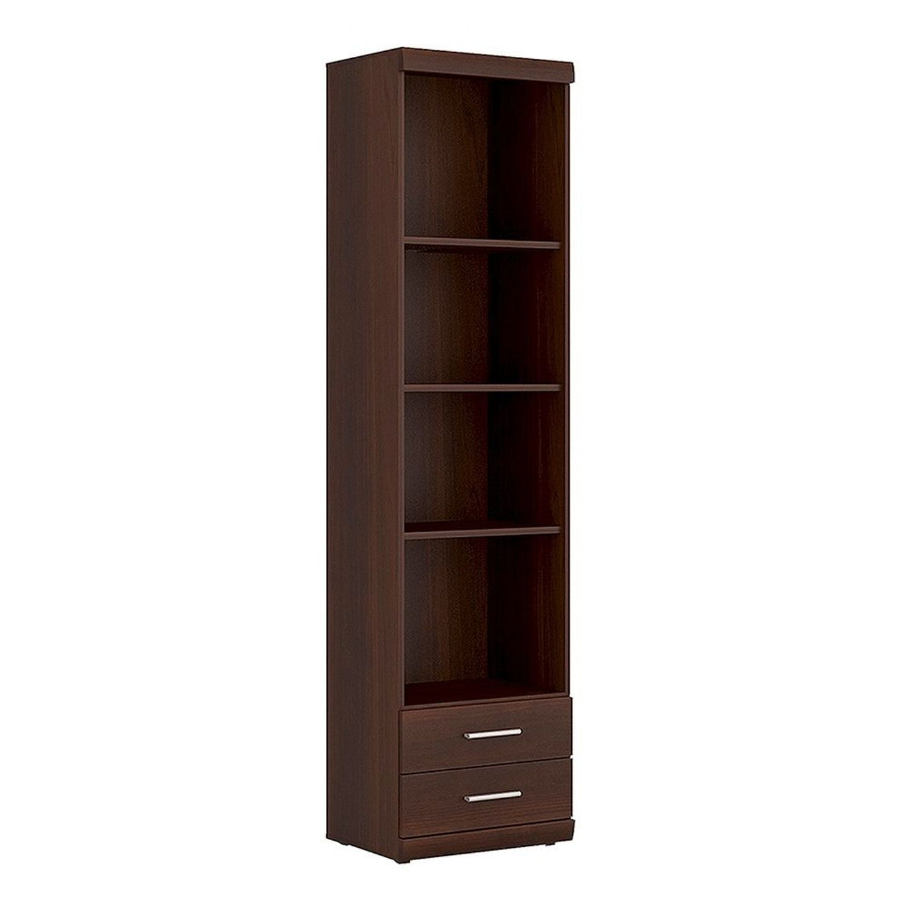 Dark Mahogany Slim Tall 2 Drawer Narrow Bookcase Cabinet Open Shelving