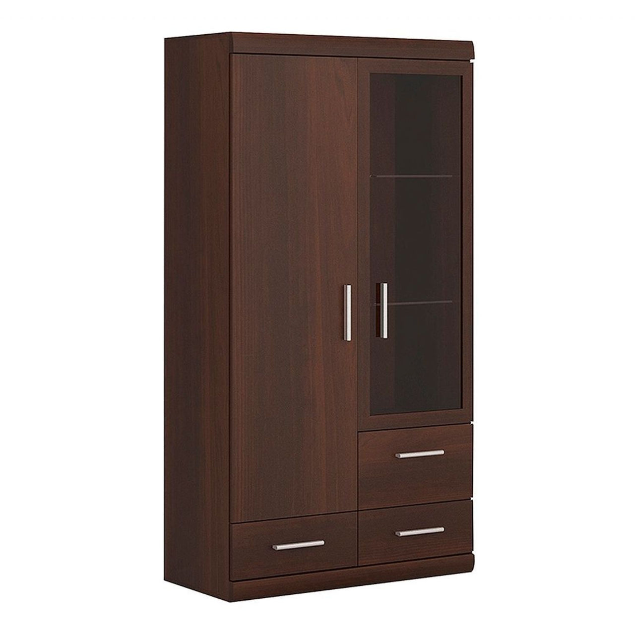 Dark Mahogany 2 Door 3 Drawer Compact Dining Glazed Display Cabinet