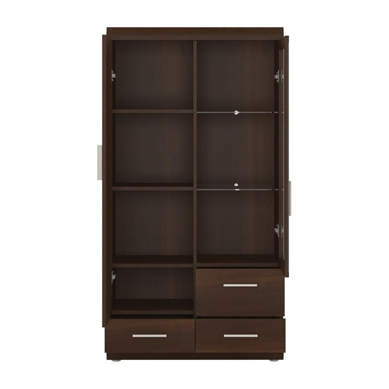 Dark Mahogany 2 Door 3 Drawer Compact Dining Glazed Display Cabinet