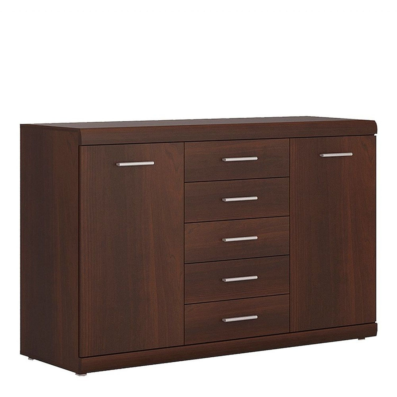 Modern 2 Door 5 Drawer Sideboard in Dark Mahogany 140cm Wide