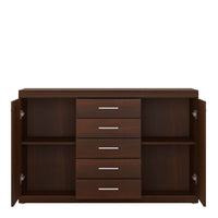 Thumbnail for Modern 2 Door 5 Drawer Sideboard in Dark Mahogany 140cm Wide