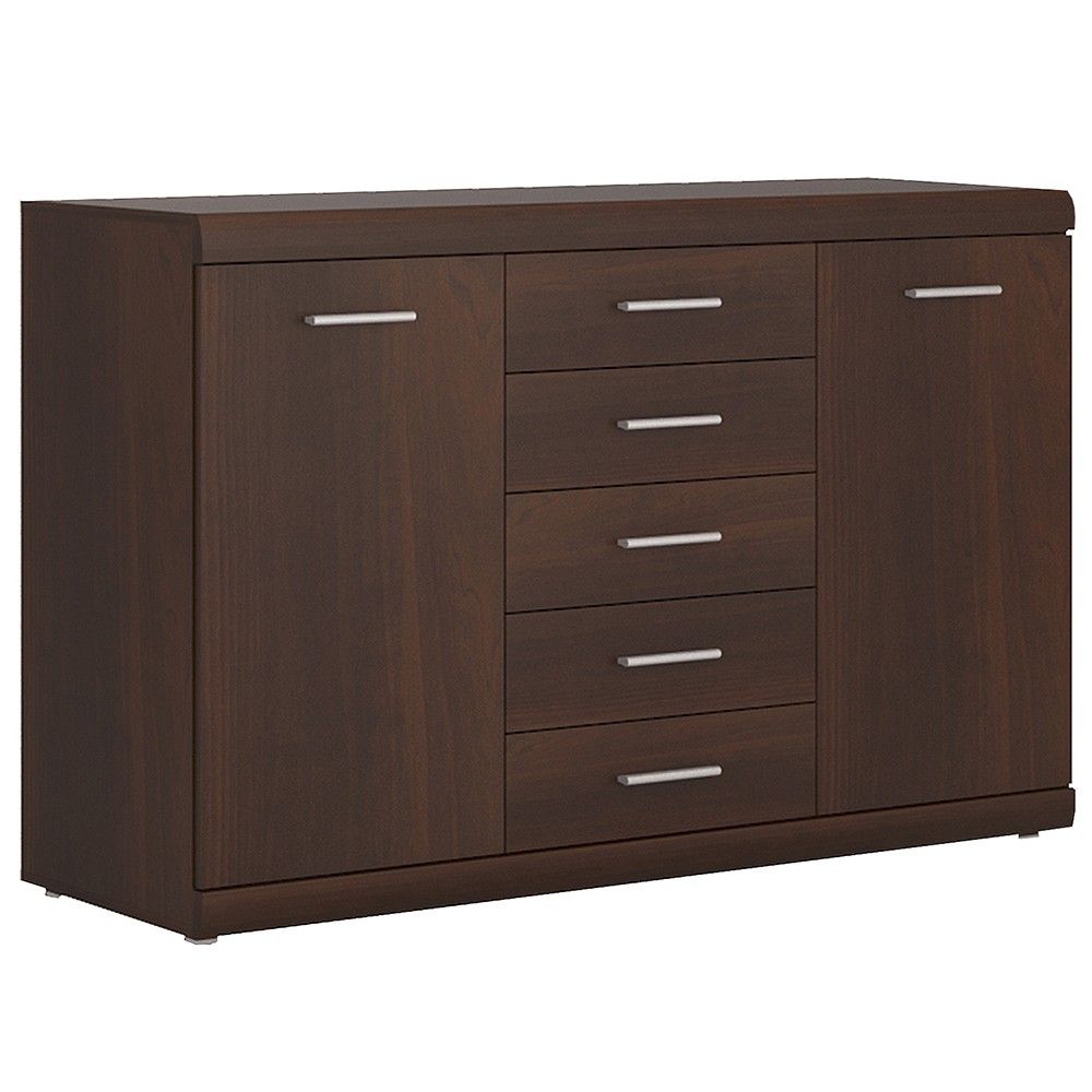 Modern 2 Door 5 Drawer Sideboard in Dark Mahogany 140cm Wide