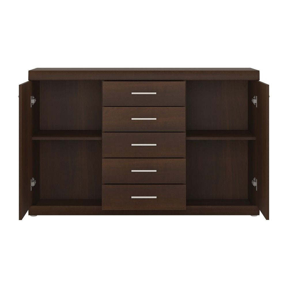 Modern 2 Door 5 Drawer Sideboard in Dark Mahogany 140cm Wide