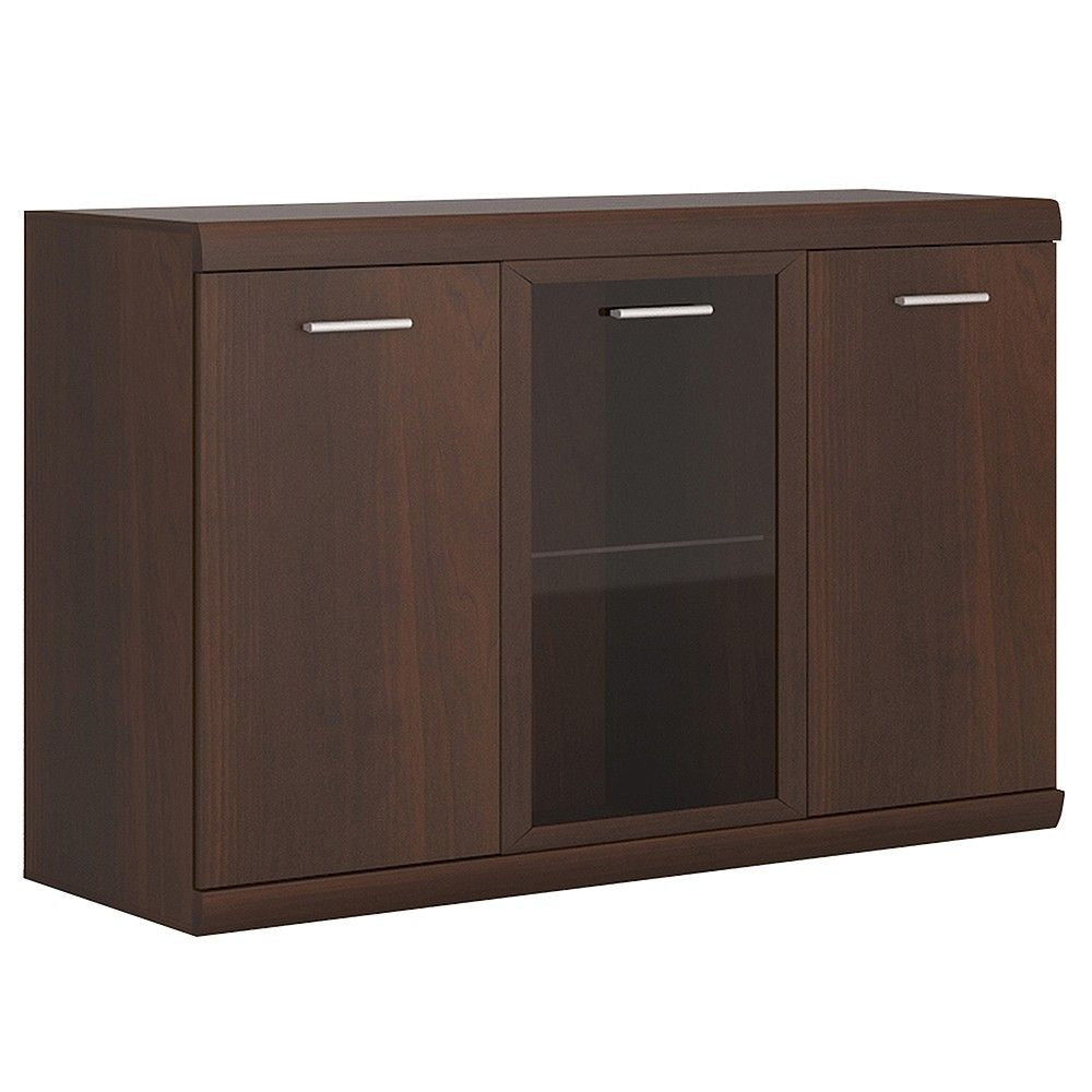 Modern Mahogany Sideboard Storage Cupboard 3 Doors Glazed