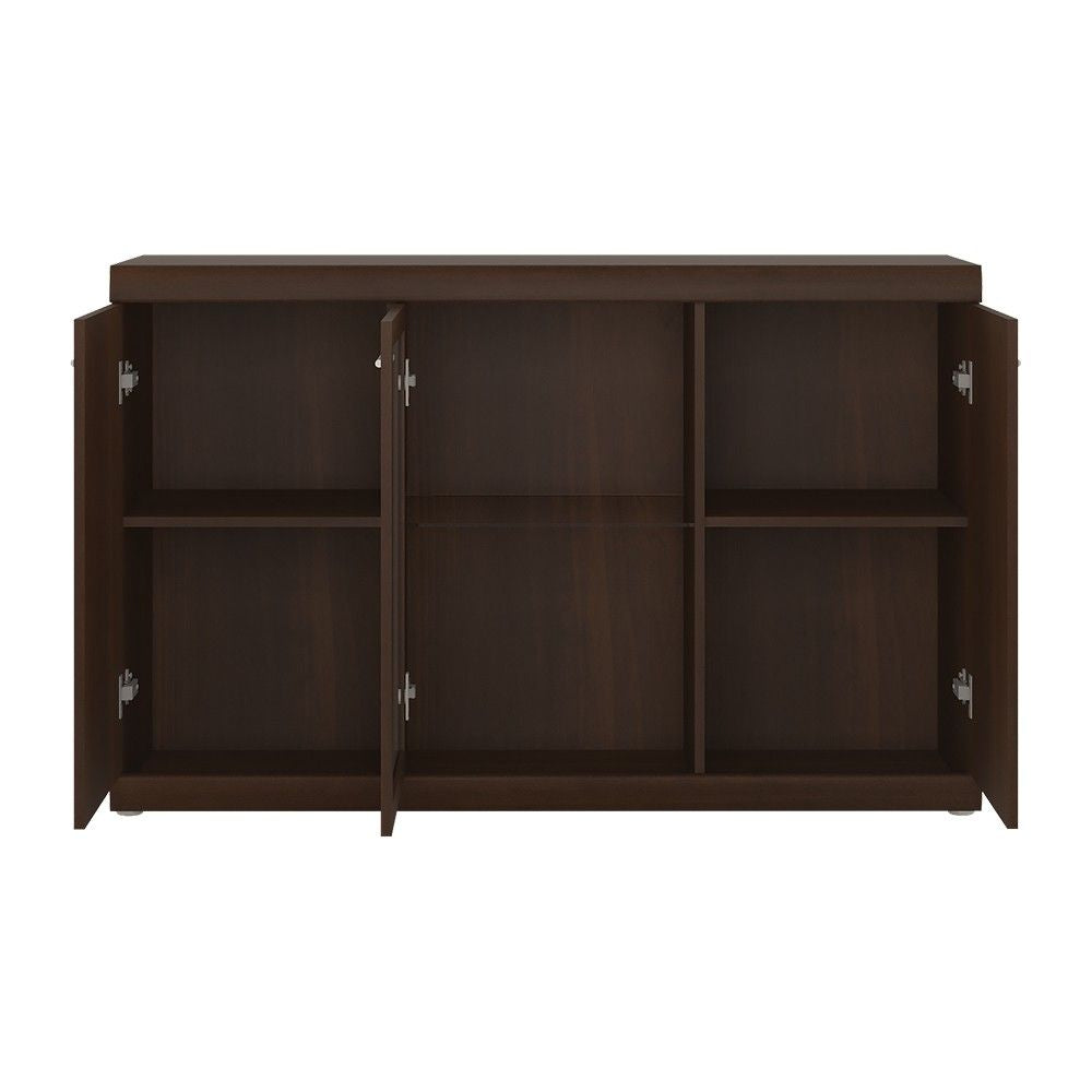 Modern Mahogany Sideboard Storage Cupboard 3 Doors Glazed