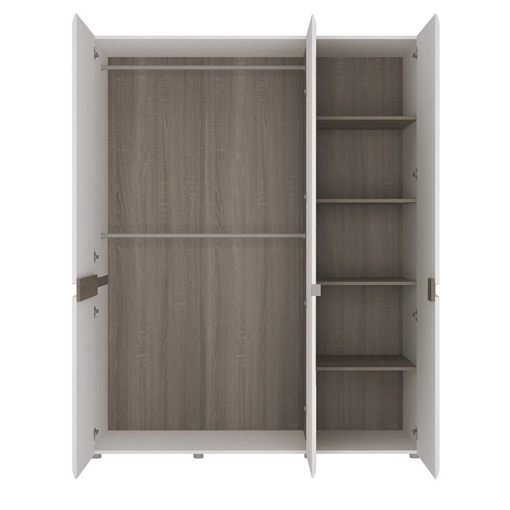 Large Oak and White Finish 3 Door Triple Wardrobe With Mirror