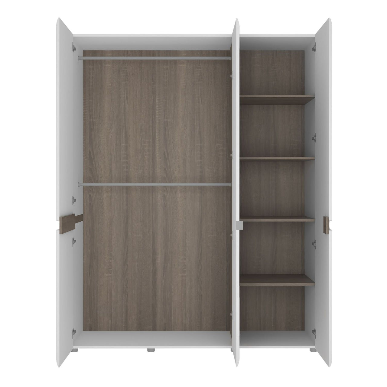 Large Oak and White Finish 3 Door Triple Wardrobe With Mirror