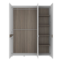 Thumbnail for Large Oak and White Finish 3 Door Triple Wardrobe With Mirror