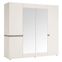 Thumbnail for Oak and White Gloss Mirror Finished 4 Door Quadruple Wardrobe