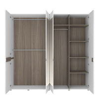 Thumbnail for Oak and White Gloss Mirror Finished 4 Door Quadruple Wardrobe