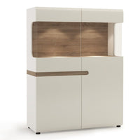 Thumbnail for Modern Glazed White High Gloss Oak 2 Door Low Display Cabinet 109cm Wide