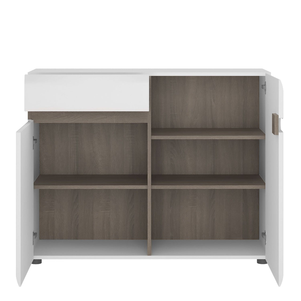 Living 1 drawer 2 door sideboard in white With an Truffle Oak Trim