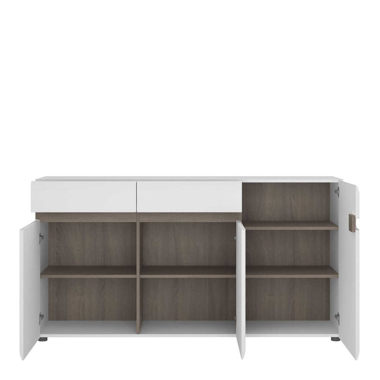 Living 2 drawer 3 door sideboard in white With an Truffle Oak Trim