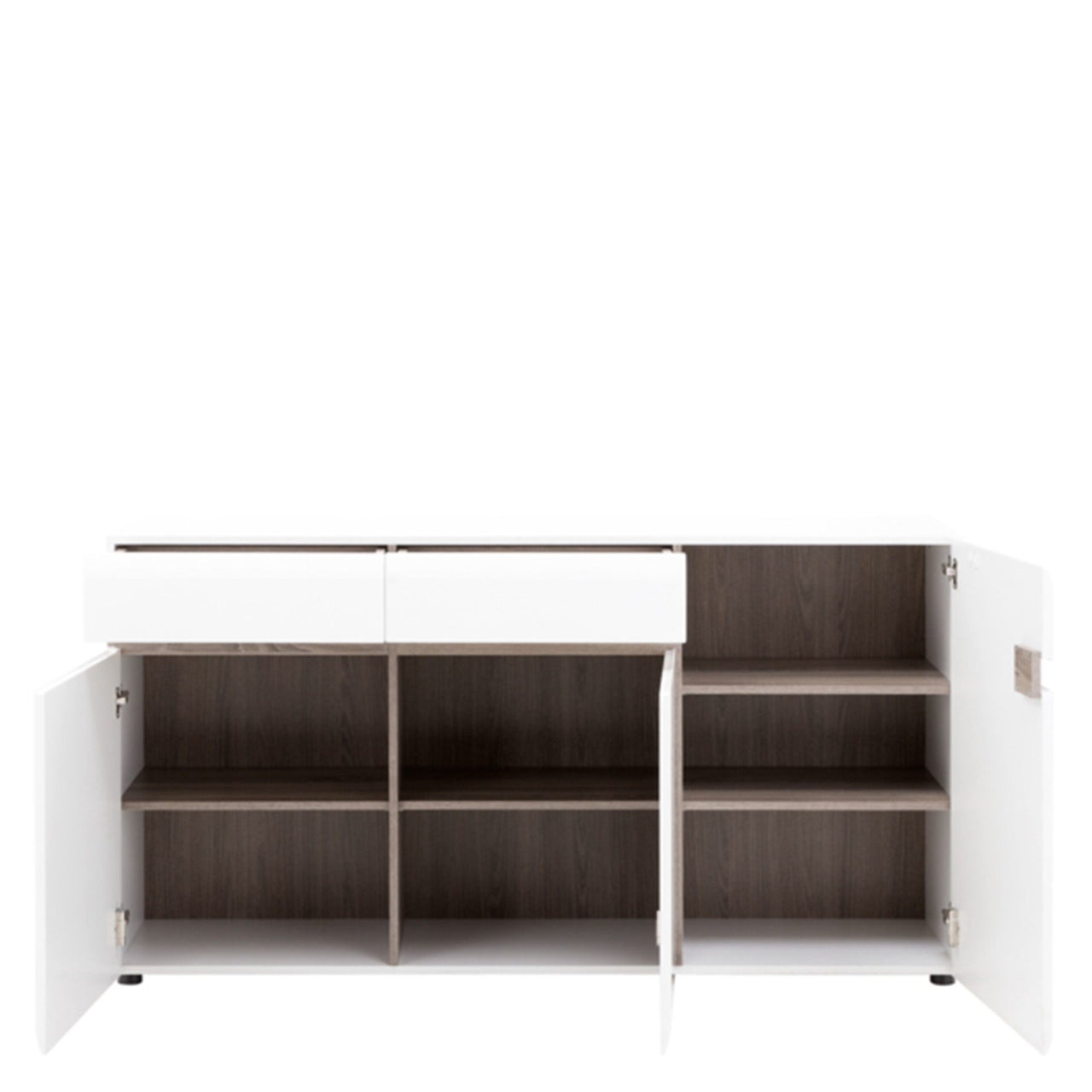 Living 2 drawer 3 door sideboard in white With an Truffle Oak Trim