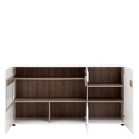 Thumbnail for Glazed White Gloss With Oak Trim 3 Door Wide Sideboard