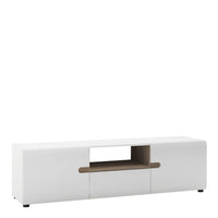 Thumbnail for Low Wide White Gloss and Natural Oak Trim TV Unit