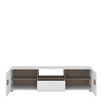 Thumbnail for Low Wide White Gloss and Natural Oak Trim TV Unit