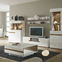 Thumbnail for Low Wide White Gloss and Natural Oak Trim TV Unit