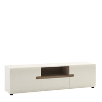 Thumbnail for Low Wide White Gloss and Natural Oak Trim TV Unit