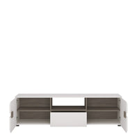 Thumbnail for Low Wide White Gloss and Natural Oak Trim TV Unit