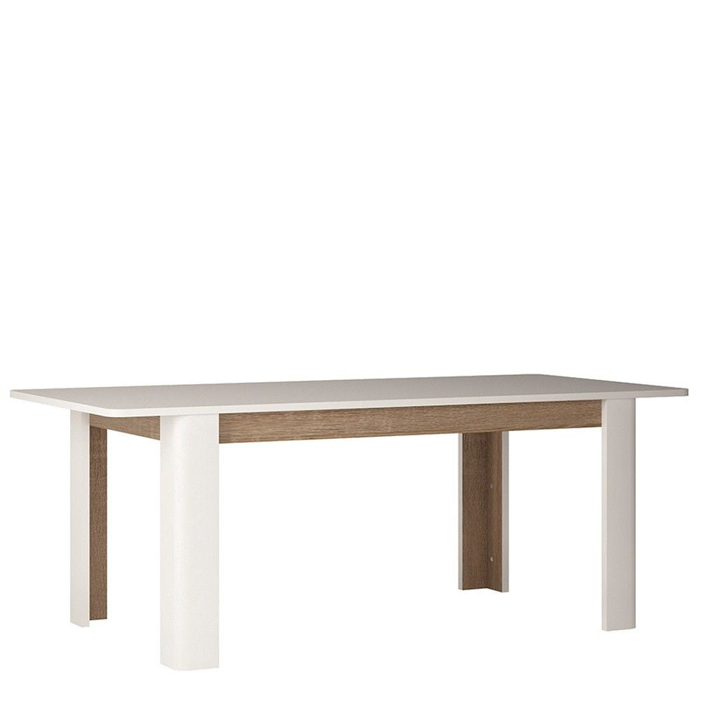 Modern Large White High Gloss Oak Trimmed 200cm Extending Dining Table