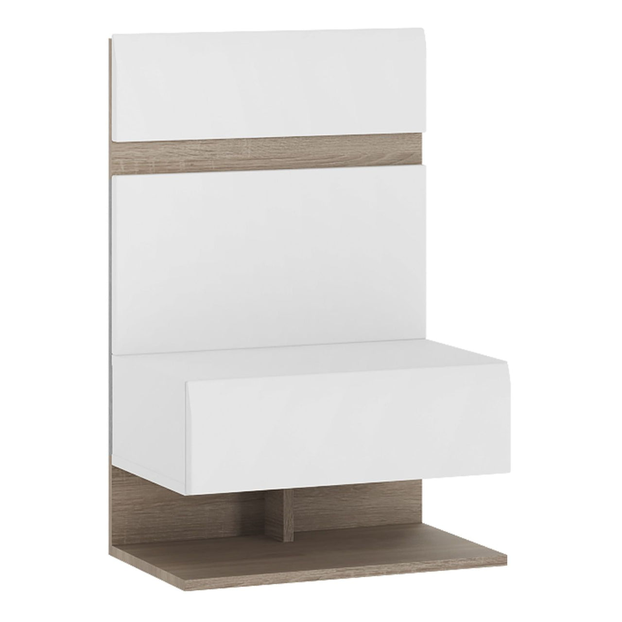 White High Gloss and Oak Bedside Table Extension For Bed