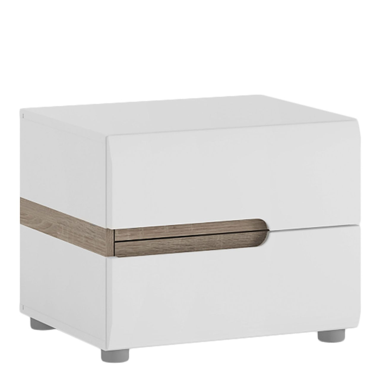 2 drawer bedside in white With an Truffle Oak Trim